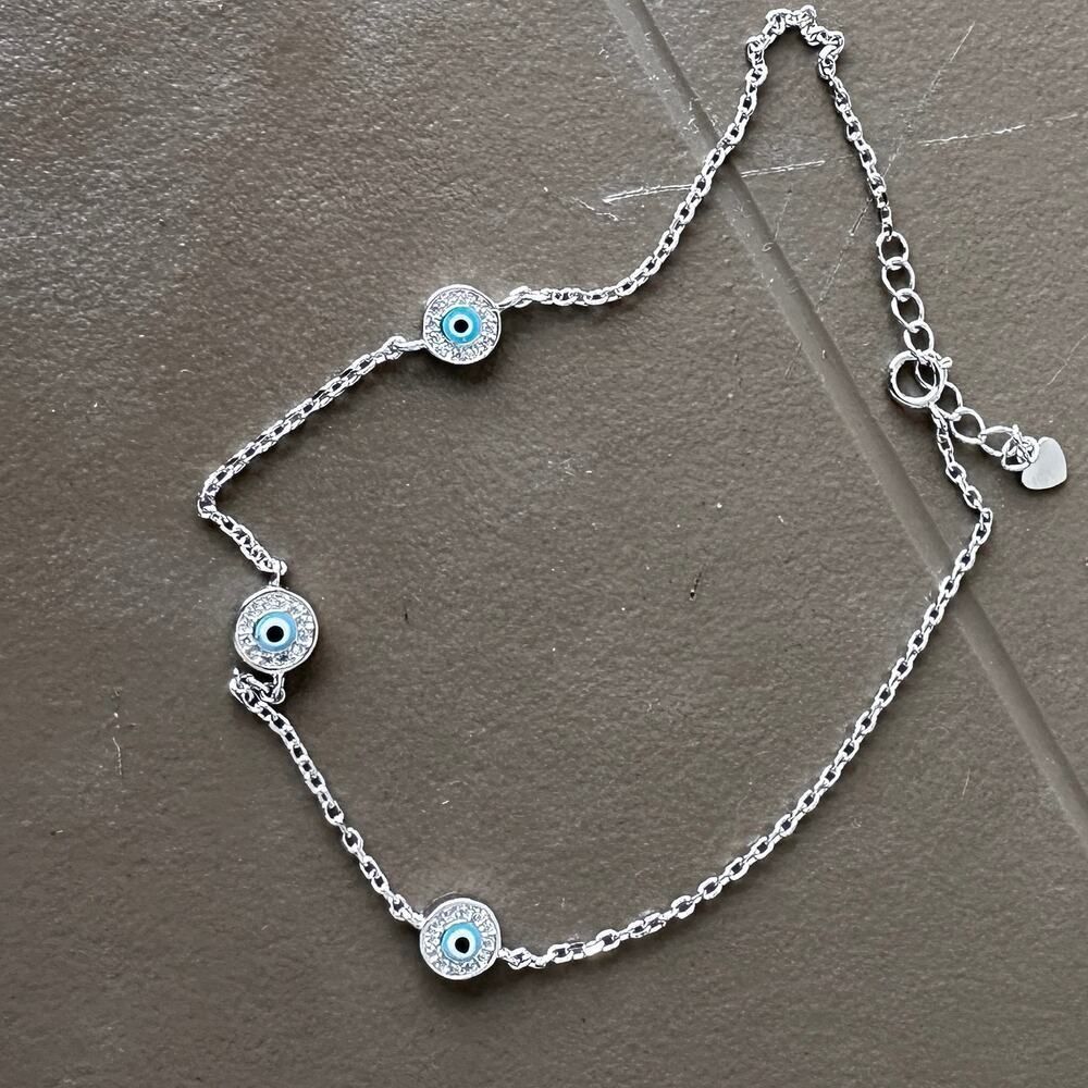 925 Sterling Silver Evil Eye CZ Anklet